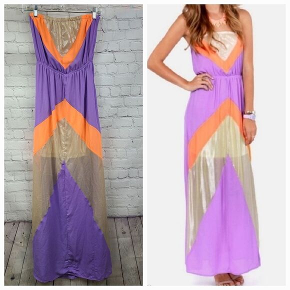 Jealous Tomato Purple Nude Strapless Maxi Dress Boho Sheer Cut Out Summer Casual - Picture 1 of 14